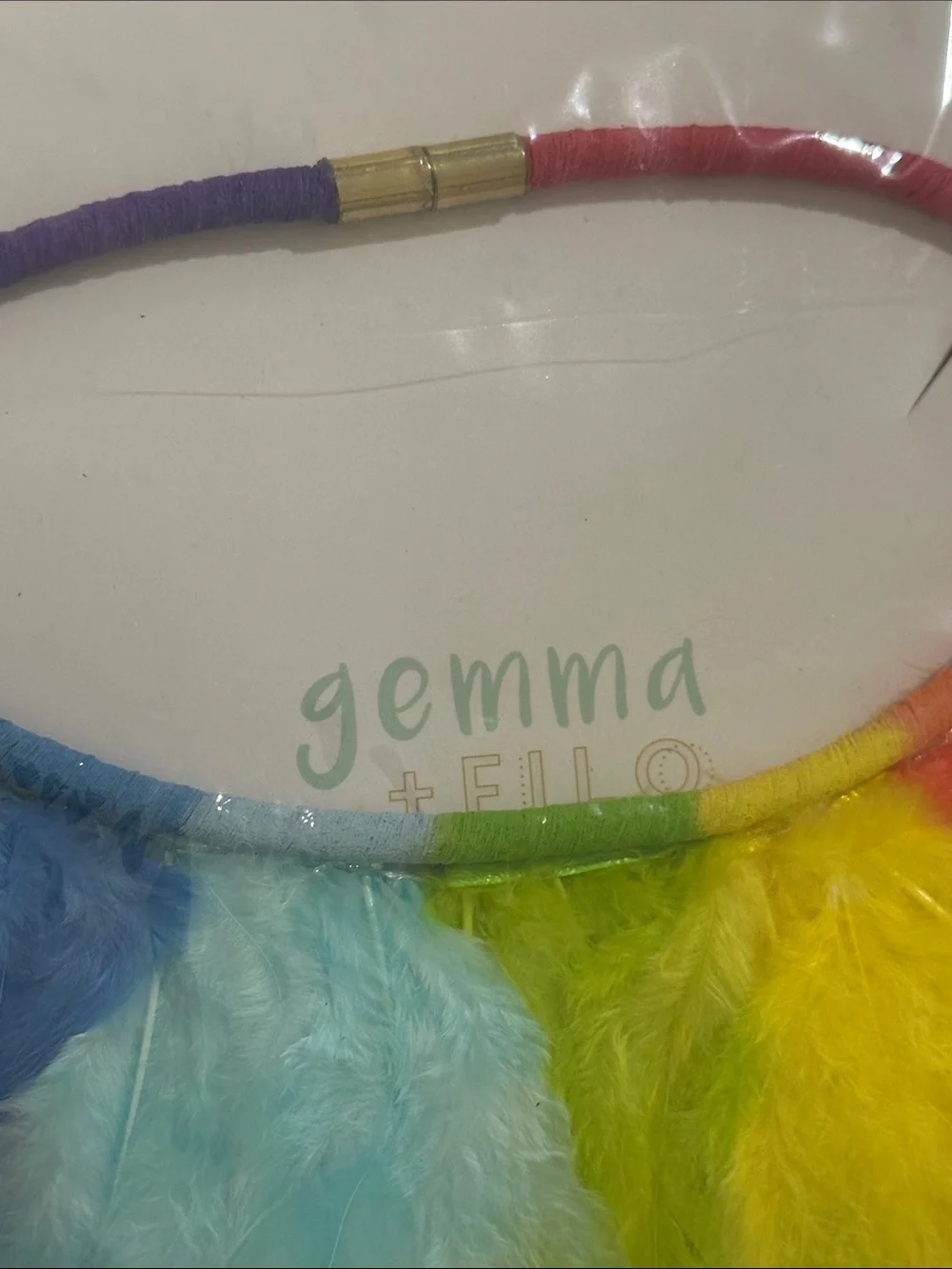 Gemma & Filo Colorful Feather Necklace with Rainbow Feathers 🌈